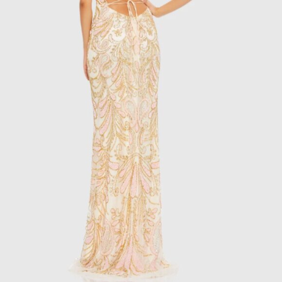 MAC DUGGAL 5309 CHAMPAGNE STRAPPY BACK ORNATE BEADED GOWN sz 2 - Picture 6 of 6